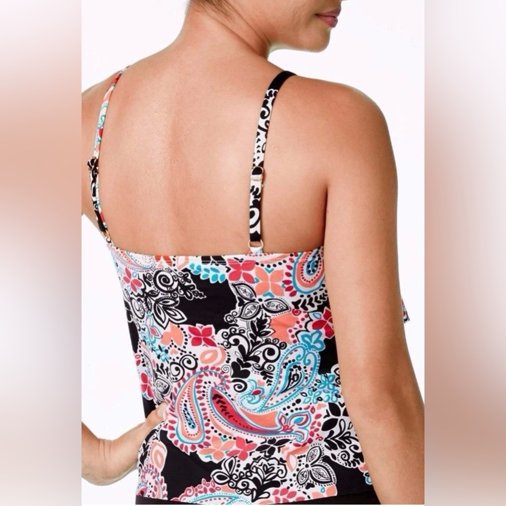 24th & Ocean Printed Tiered Tankini Top Women’s Small Multicolor Paisley Parade - Picture 2 of 6